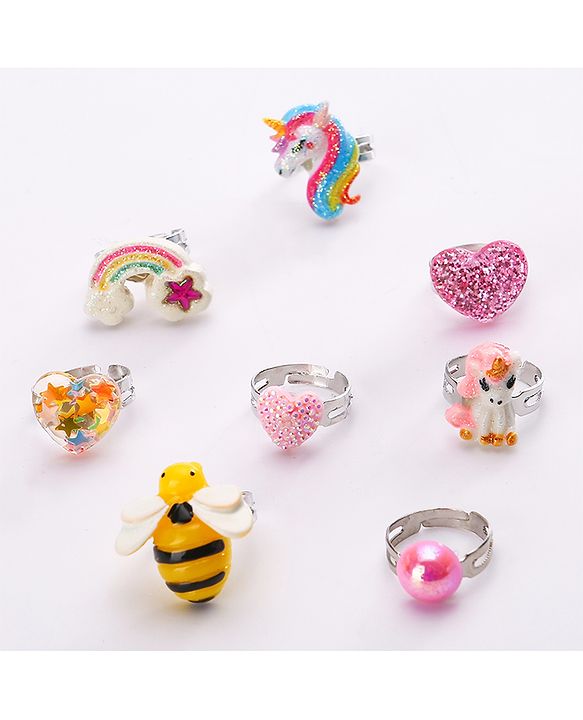 Pine Kids Finger Ring Sets Free Size Pack Of 8 - Multicolor