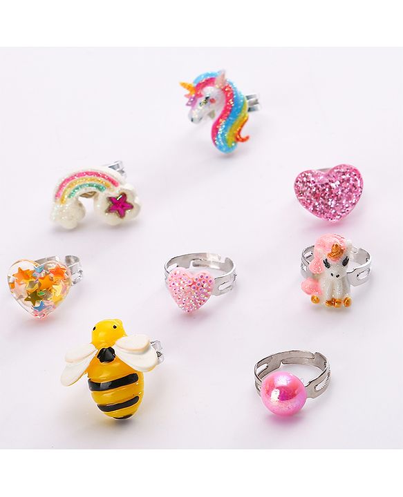Pine Kids Finger Ring Sets Free Size Pack Of 8 - Multicolor