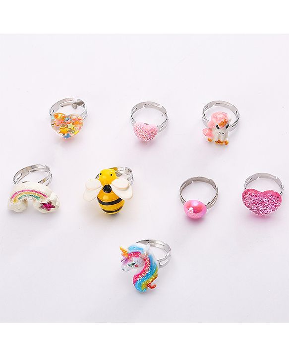 Pine Kids Finger Ring Sets Free Size Pack Of 8 - Multicolor