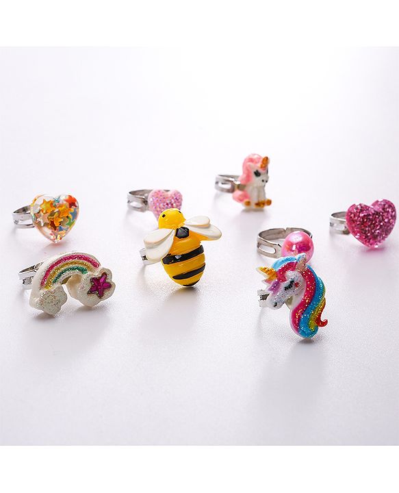 Pine Kids Finger Ring Sets Free Size Pack Of 8 - Multicolor