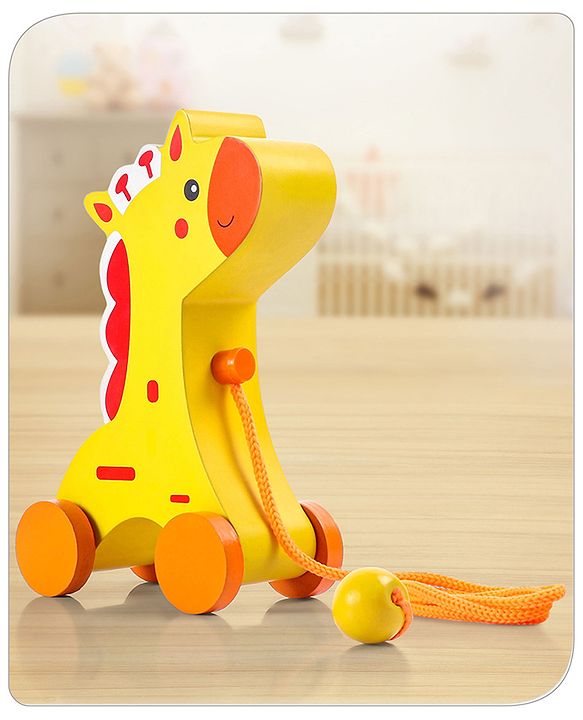 Babyhug Wooden Giraffe Pull-Along Toy | Non-Toxic Walker Toy for Babies | Encourages Early Walking, Balance & Coordination | Safe & Durable | Ideal Birthday Gift | Blue | BIS Certified