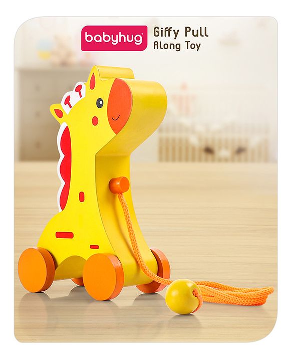 Babyhug Wooden Giraffe Pull-Along Toy | Non-Toxic Walker Toy for Babies | Encourages Early Walking, Balance & Coordination | Safe & Durable | Ideal Birthday Gift | Blue | BIS Certified