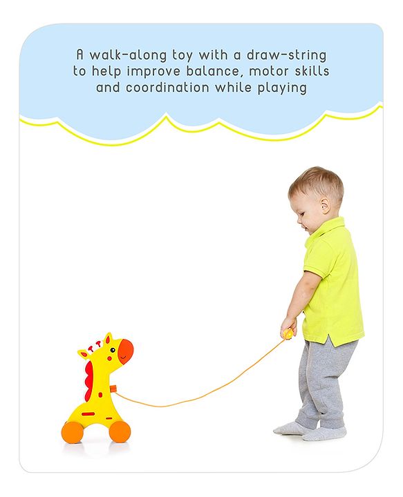 Babyhug Wooden Giraffe Pull-Along Toy | Non-Toxic Walker Toy for Babies | Encourages Early Walking, Balance & Coordination | Safe & Durable | Ideal Birthday Gift | Blue | BIS Certified