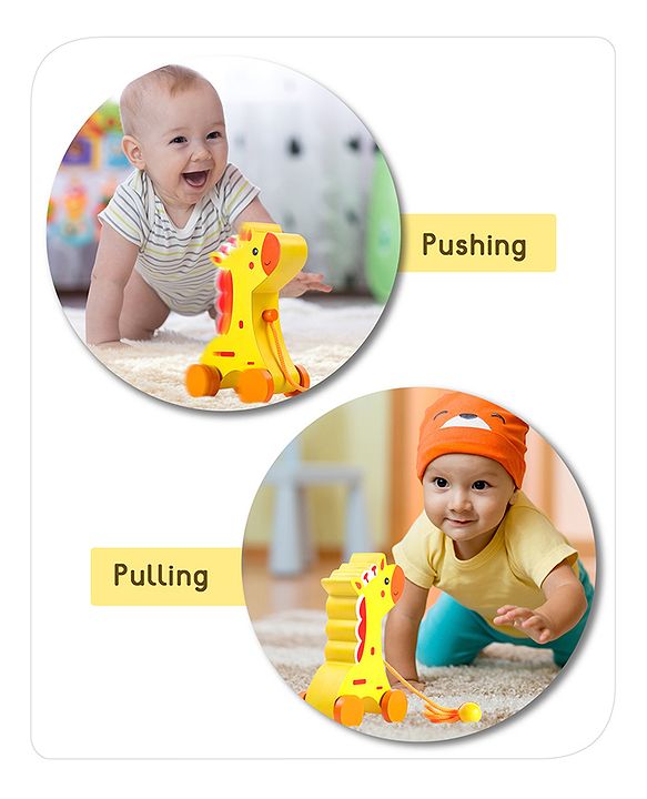 Babyhug Wooden Giraffe Pull-Along Toy | Non-Toxic Walker Toy for Babies | Encourages Early Walking, Balance & Coordination | Safe & Durable | Ideal Birthday Gift | Blue | BIS Certified