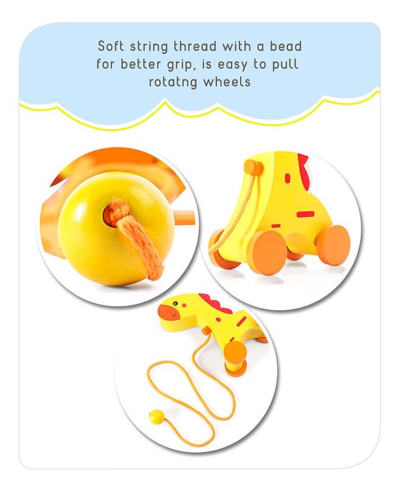Babyhug Wooden Giraffe Pull-Along Toy | Non-Toxic Walker Toy for Babies | Encourages Early Walking, Balance & Coordination | Safe & Durable | Ideal Birthday Gift | Blue | BIS Certified