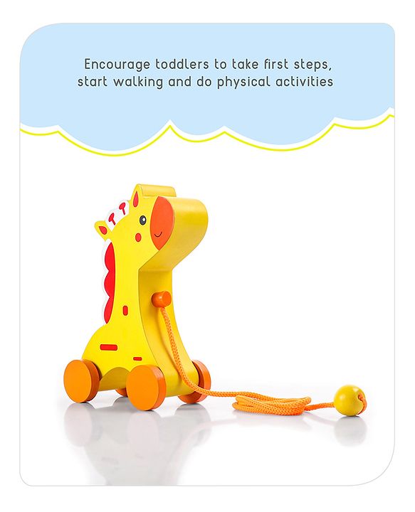 Babyhug Wooden Giraffe Pull-Along Toy | Non-Toxic Walker Toy for Babies | Encourages Early Walking, Balance & Coordination | Safe & Durable | Ideal Birthday Gift | Blue | BIS Certified