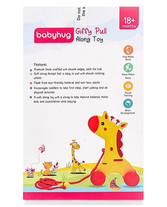 Babyhug Wooden Giraffe Pull-Along Toy | Non-Toxic Walker Toy for Babies | Encourages Early Walking, Balance & Coordination | Safe & Durable | Ideal Birthday Gift | Blue | BIS Certified