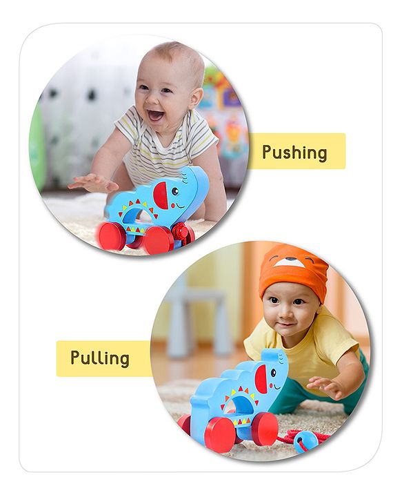 Babyhug Wooden Elephant Pull-Along Toy | Non-Toxic Walker Toy for Babies | Encourages Early Walking, Balance & Coordination | Safe & Durable | Ideal Birthday Gift | Blue | BIS Certified