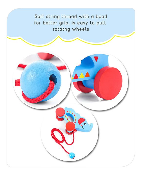 Babyhug Wooden Elephant Pull-Along Toy | Non-Toxic Walker Toy for Babies | Encourages Early Walking, Balance & Coordination | Safe & Durable | Ideal Birthday Gift | Blue | BIS Certified