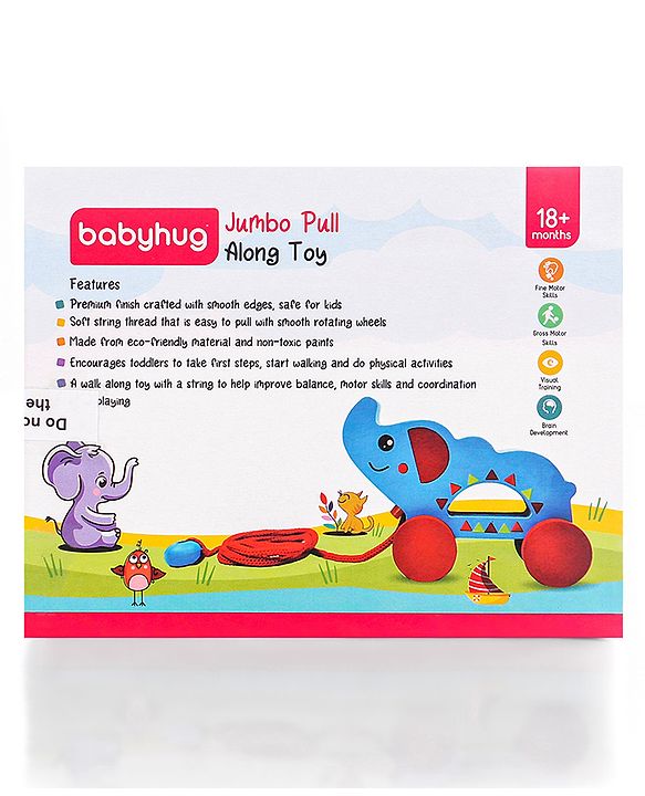 Babyhug Wooden Elephant Pull-Along Toy | Non-Toxic Walker Toy for Babies | Encourages Early Walking, Balance & Coordination | Safe & Durable | Ideal Birthday Gift | Blue | BIS Certified