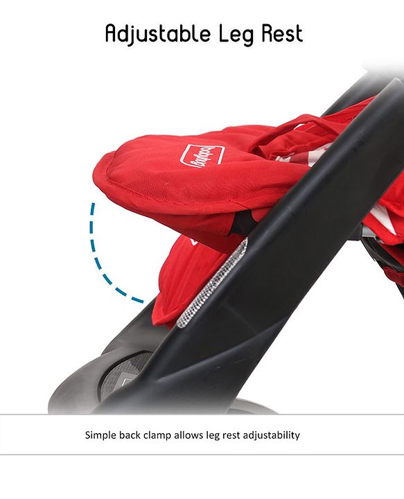 Babyhug Twinster Easy Foldable Twin Stroller with Adjustable Legrest - Red