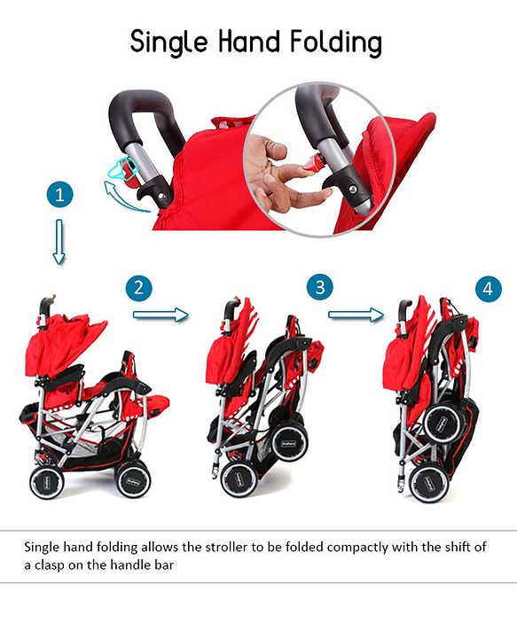 Babyhug Twinster Easy Foldable Twin Stroller with Adjustable Legrest - Red