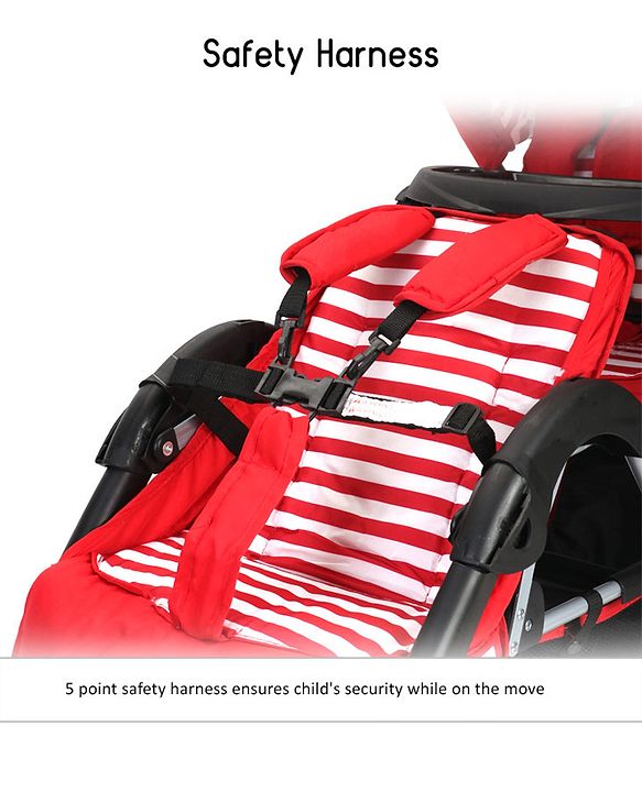 Babyhug Twinster Easy Foldable Twin Stroller with Adjustable Legrest - Red