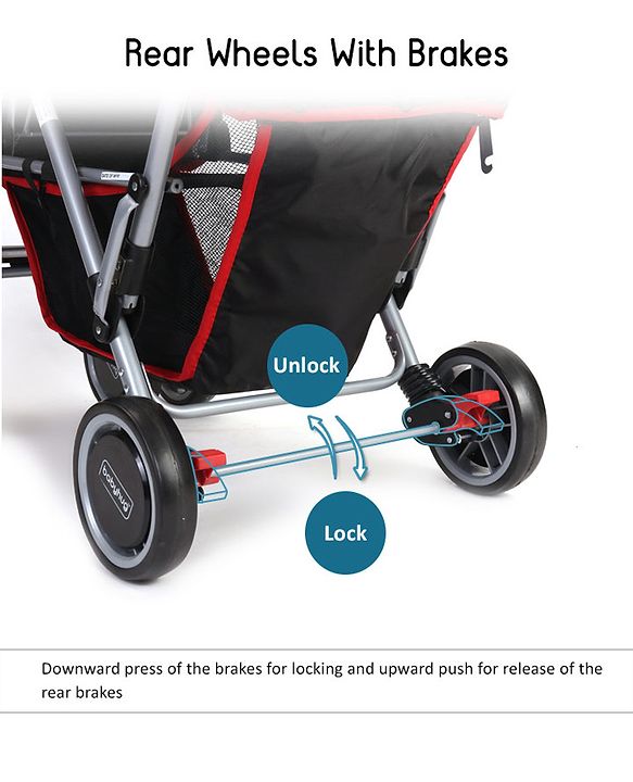 Babyhug Twinster Easy Foldable Twin Stroller with Adjustable Legrest - Red