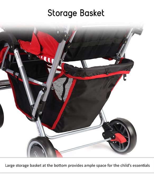 Babyhug Twinster Easy Foldable Twin Stroller with Adjustable Legrest - Red