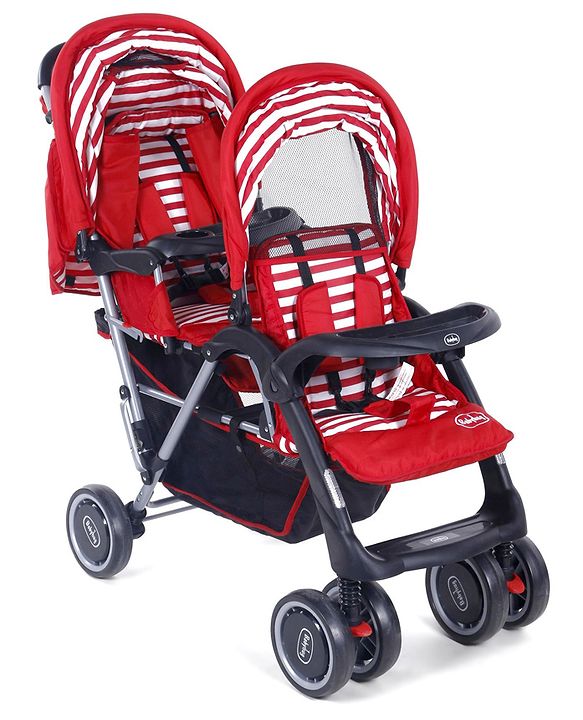 Babyhug Twinster Easy Foldable Twin Stroller with Adjustable Legrest - Red
