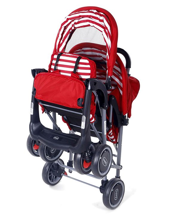 Babyhug Twinster Easy Foldable Twin Stroller with Adjustable Legrest - Red