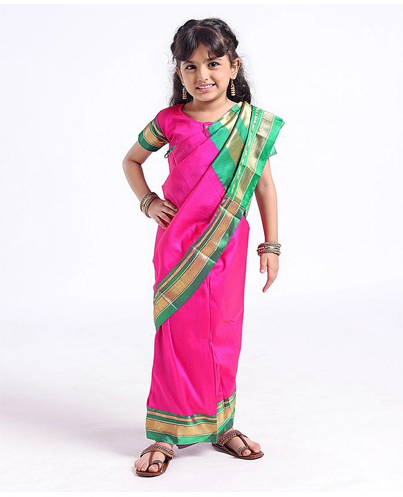 Baby in White and Pink Half Saree - Indian Dresses