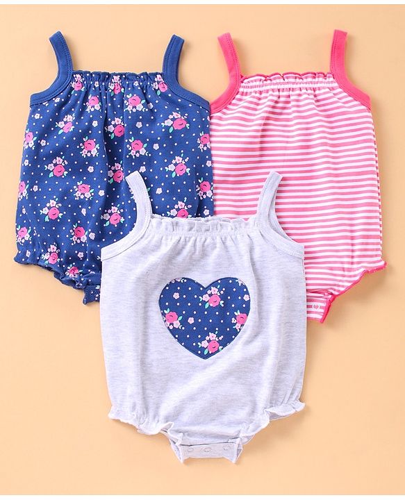 Babyhug 100% Cotton Singlet Onesies Pack of 3 - Multicolor