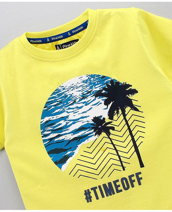 Pine Kids Half Sleeves T-Shirt Scenery Print - Yellow