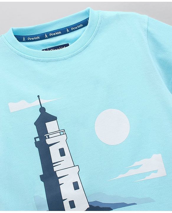 Pine Kids Half Sleeves T-Shirt Tower Print - Blue