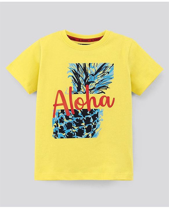 Pine Kids Half Sleeves Cotton T Shirt Placement Print- Yellow