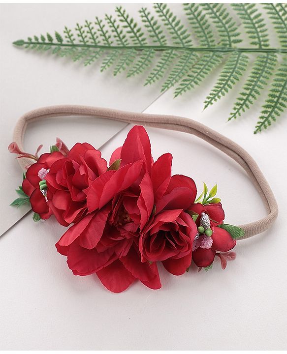 Babyhug Free Size Flower Applique Headband - Red