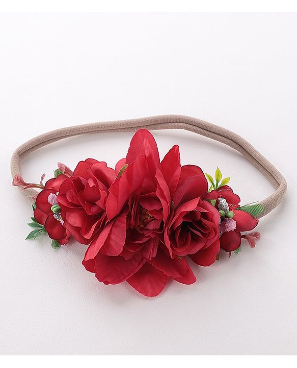 Babyhug Free Size Flower Applique Headband - Red