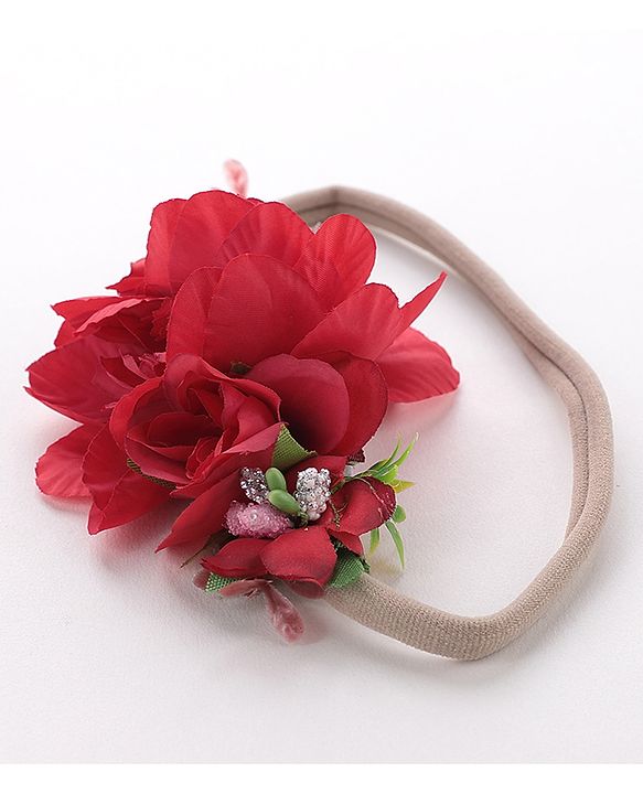 Babyhug Free Size Flower Applique Headband - Red