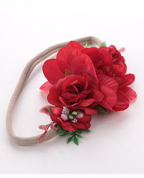 Babyhug Free Size Flower Applique Headband - Red