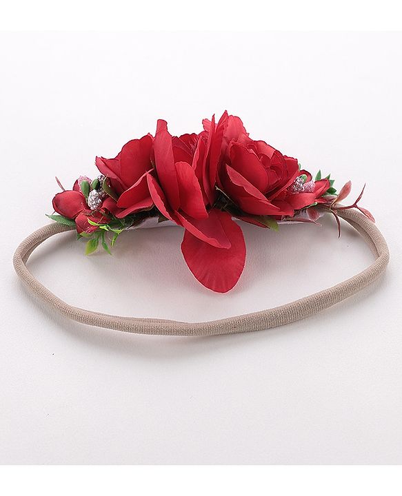 Babyhug Free Size Flower Applique Headband - Red