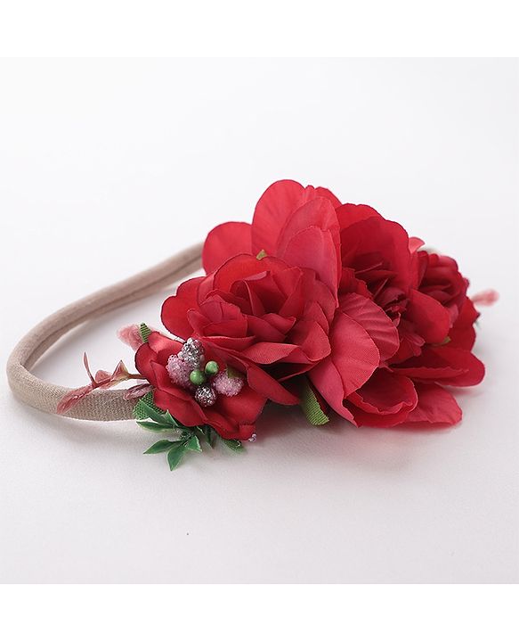 Babyhug Free Size Flower Applique Headband - Red