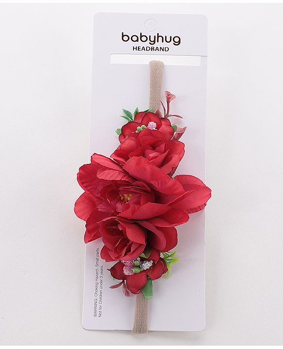Babyhug Free Size Flower Applique Headband - Red