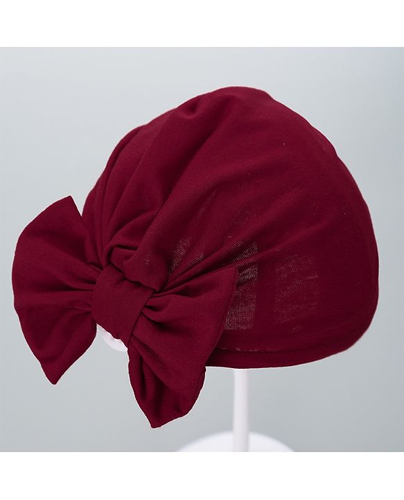 Babyhug Solid Headband with Bow Dark Red - Diameter 11 cm