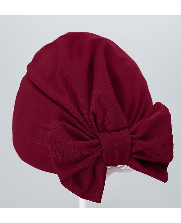 Babyhug Solid Headband with Bow Dark Red - Diameter 11 cm
