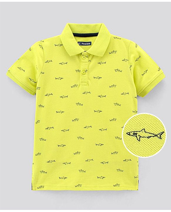 Pine Kids Half Sleeves Biowash Tee Whale Print - Light Green