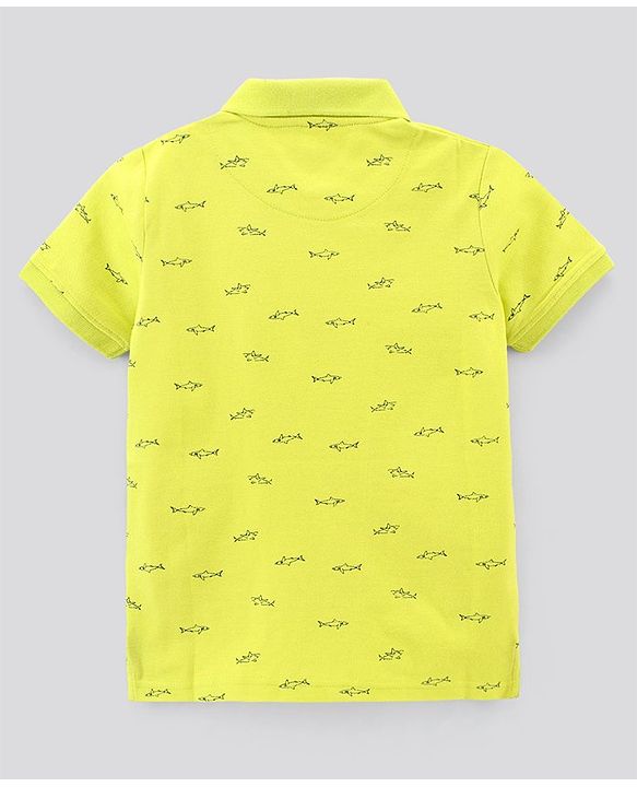Pine Kids Half Sleeves Biowash Tee Whale Print - Light Green