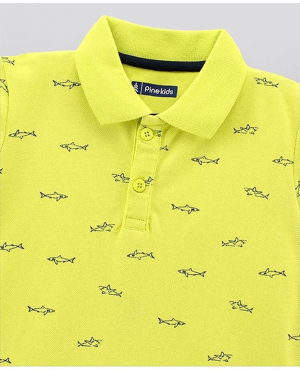 Pine Kids Half Sleeves Biowash Tee Whale Print - Light Green