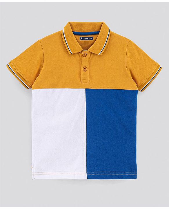 Pine Kids Half Sleeves Biowashed T-shirt Block Print - Yellow