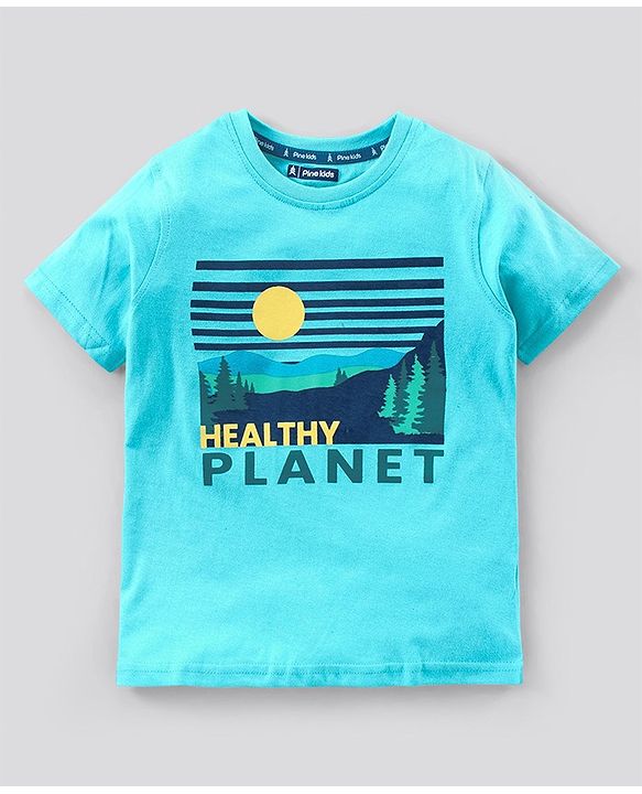 Pine Kids Half Sleeves Bio Washed Printed Tee - Blue