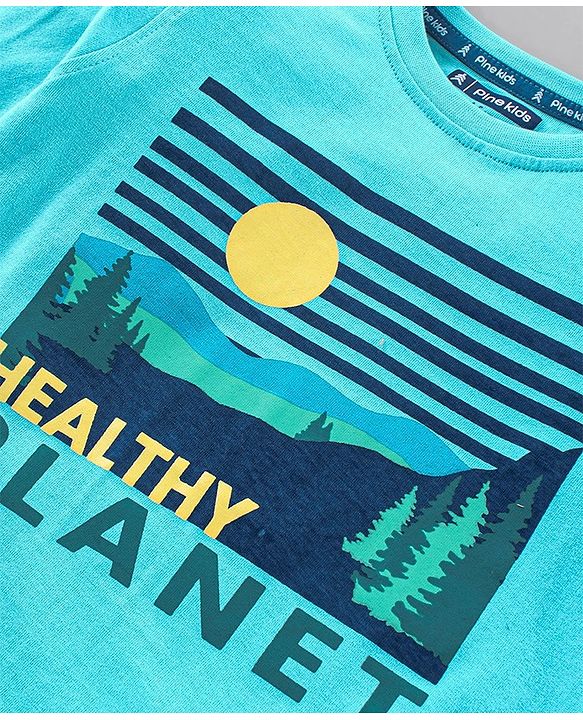 Pine Kids Half Sleeves Bio Washed Printed Tee - Blue