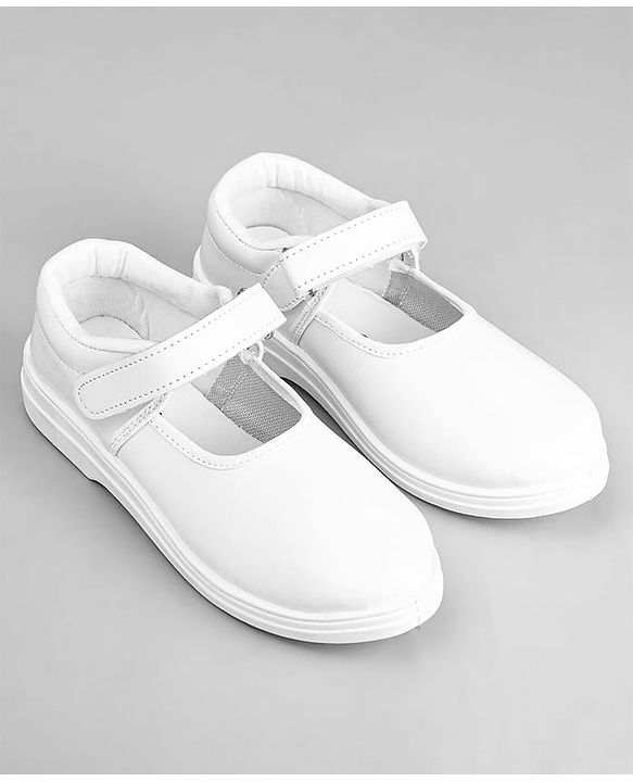 Pine Kids Solid School Shoes with Velcro Closure - White