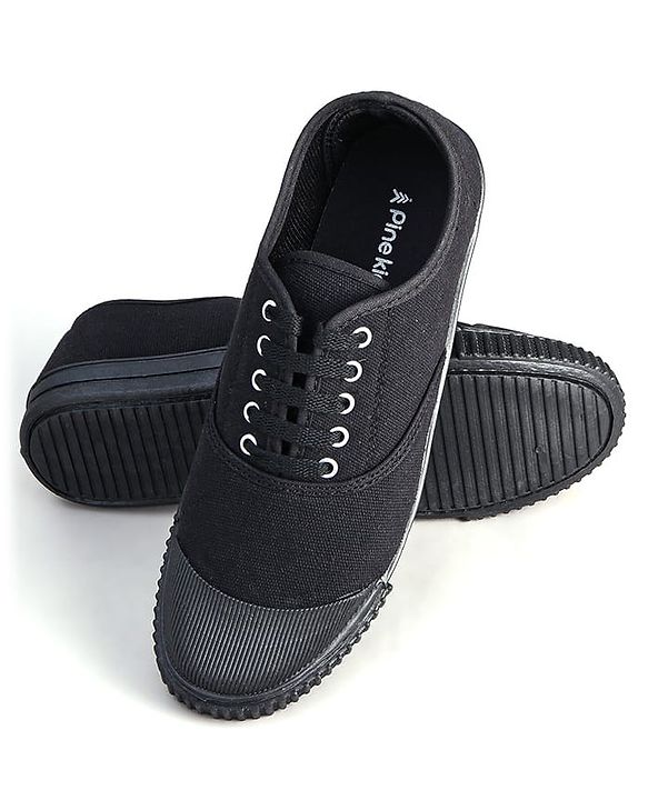 Pine Kids Solid Lace Up School Shoes - Black