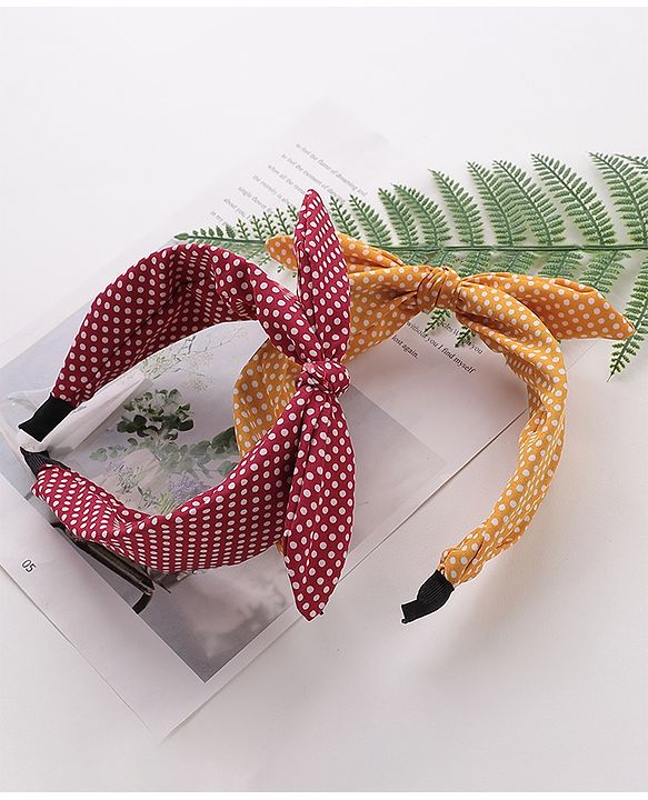 Pine Kids Free Size Knot Bow Dot Print Hair Bands Set of 2 - Multicolour