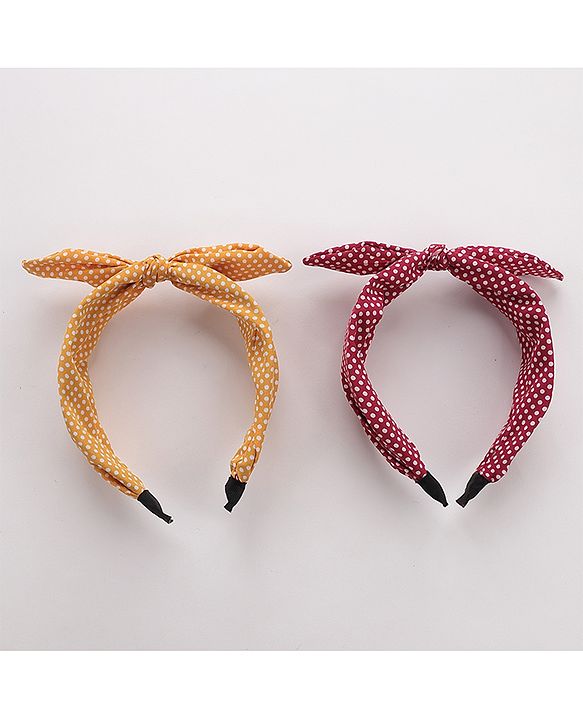 Pine Kids Free Size Knot Bow Dot Print Hair Bands Set of 2 - Multicolour