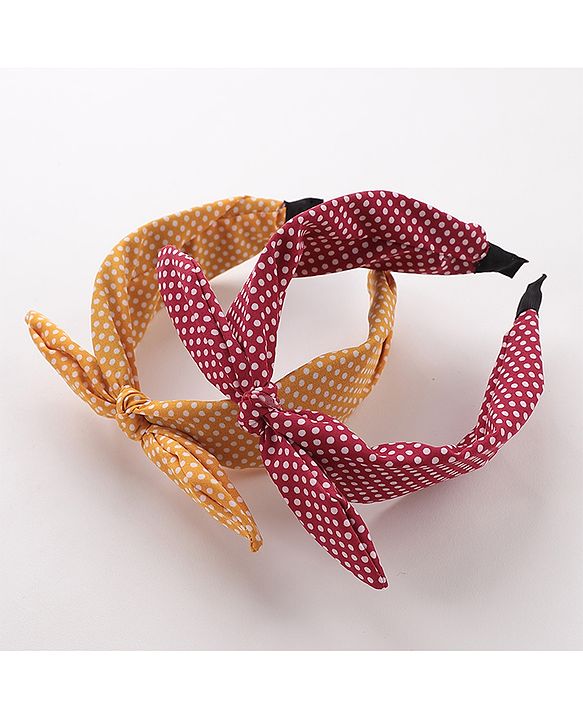 Pine Kids Free Size Knot Bow Dot Print Hair Bands Set of 2 - Multicolour