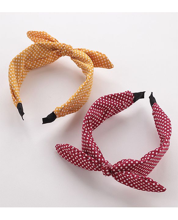 Pine Kids Free Size Knot Bow Dot Print Hair Bands Set of 2 - Multicolour