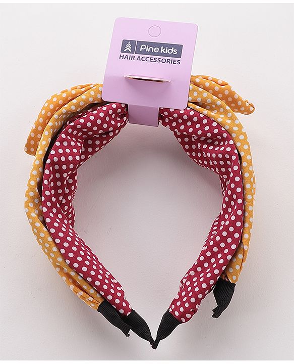 Pine Kids Free Size Knot Bow Dot Print Hair Bands Set of 2 - Multicolour