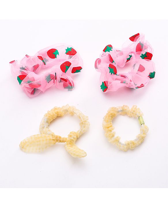 Babyhug Rubber Bands & Scrunchies Sets Pack Of 4 - Pink Yellow
