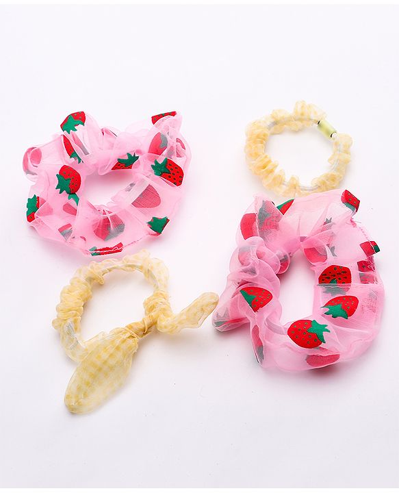 Babyhug Rubber Bands & Scrunchies Sets Pack Of 4 - Pink Yellow